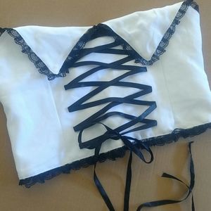 White Corset with Black Lace (adjustable) Costume